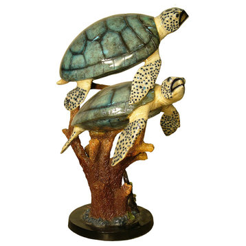 Pair Of Sea Turtles  Bronze Sculpture, Special Patina Finish