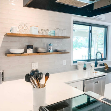 Farmhouse Kitchen remodel with butcher block island in Austin, TX,
