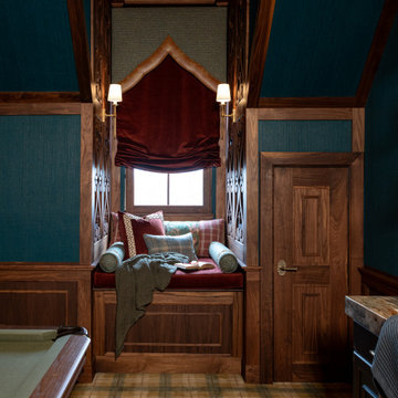 Walnut Reading Nook with Custom Window Seat and Layered Textiles