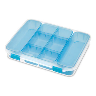 Sterilite 14138606 Stack & Carry Box with Trays Small Storage, Clear Pack  of 6