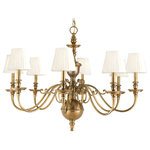 Hudson Valley Lighting - Charleston, Eight Light Chandelier, Aged Brass Finish, Off White Faux Silk Shade - Charleston's antebellum opulence honors its southern namesake. Sprawling scrollwork and swooping curves revive the lost grandeur of Scarlett O'Hara's beloved Tara plantation. We designed these exquisite fixtures to illuminate formidable space, calling to mind double-story foyers and wrap-around staircases. Elaborate balusters, ball anchors, and classic urn details invoke the incomparable beauty of Old World craftsmanship.