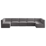 Meridian Furniture - Quincy Velvet Upholstered 7-Piece U-Shaped Modular Sectional, Grey - Show them all that less is more with the minimalist look of this Quincy velvet cloud-like comfort modular sectional. This elegant chair features a simple design that's all about comfort and modern style. The soft grey velvet upholstery is sleek to the touch, and the back of the unit features deep horizontal channel tufting for a look that wows. Because this is a modular seating option, you can pair it easily with other items in the Quincy collection to create a look you love. Latches underneath make it easy to mix and match items from the collection.