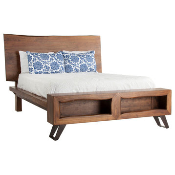 Nottingham Acacia Wood Live Edge Queen Bed in Walnut Finish