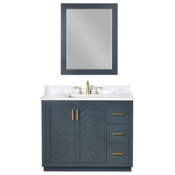Gazsi Classic Blue Bathroom Vanity Set, 42", With Mirror