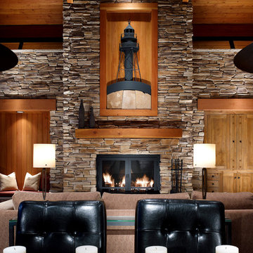 Rustic Fireplace in a Modern Wood Cabin