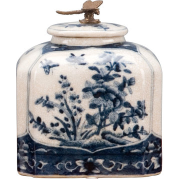 Porcelain lidded jar with bronze dragonfly ormolu