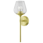 Livex Lighting - Willow 1 Light Satin Brass Vanity Sconce - This one light vanity sconce from the willow collection has understated elegance. It features minimal details, clear curved glass with a satin brass finish and can fit into any decor.