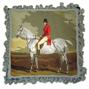 Horse and Rider Needlepoint Pillow, Sage