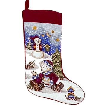 Needlepoint Hand-Embroidered Wool Stocking Christmas Gift
