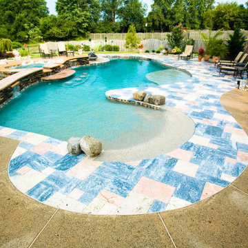 Beach entry and colorful stone decking
