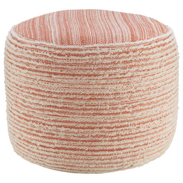 Tropical Textured and Distressed Pouf, Coral/White