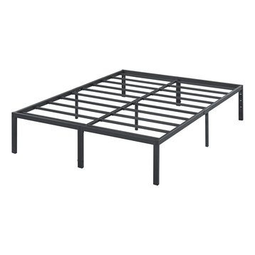 Modern King Platform Bed, Metal Construction With Under Storage Space, Black