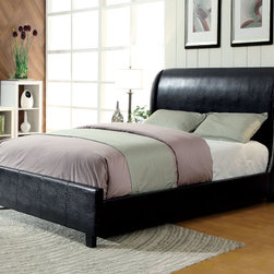 MAXON BLACK LEATHERETTE LOW PROFILE QUEEN BED WITH NAILHEAD TRIM - Beds