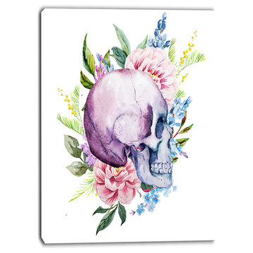 "Skull With Flower Borders" Digital Floral Canvas Art Print, 30"x40"
