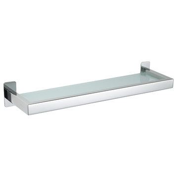 Rikke Contemporary Bathroom Vanity Shelf, Stainless Steel with Glass, Chrome
