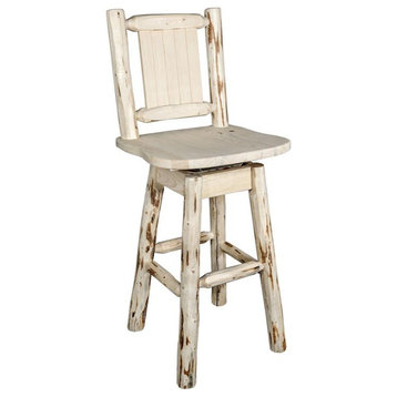Montana Woodworks 30" Wood Swivel Barstool with Wolf Design in Natural