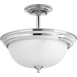 Progress Lighting - 2-Light Semi-Flush Convertible Light - Two-light semi-flush/convertible mount with dome shaped glass, solid trim and decorative knobs. The polished chrome finish has an etched glass shade. Chain and ceiling mounts both included.