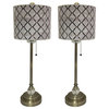 28" Crystal Lamp With Moroccan Tile Textured Shade, Antique Brass, Set of 2