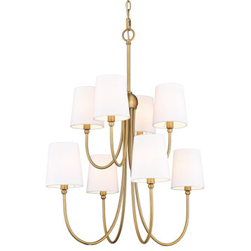 Aged Brass 8 - Light Shaded Simply Sophisticated Chandelier