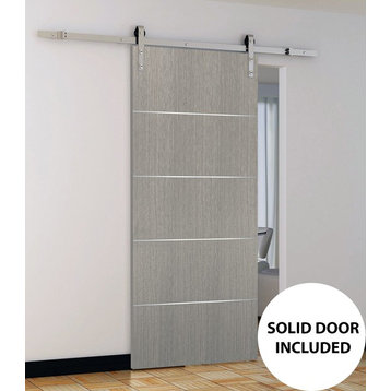 Barn Door 36 x 80 & Stainless Steel 6.6ft Hardware | Planum 0020 Grey Oak