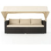 GDF Studio Grayson Outdoor Aluminum Framed Wicker Sofa and Canopy, Multi-Brown/Beige