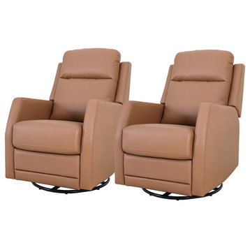 Upholstered Swivel Manual Recliner With Wingback Set of 2, Carmel