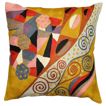 Klimt Cushion Cover Signs of Spring Wool Hand Embroidered Wool 18x18"