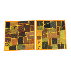 Mogulinterior - Boho Indian Throw Pillow Cases Cotton Yellow Embroidered Patchwork Cushion Cover - Pillowcases and Shams