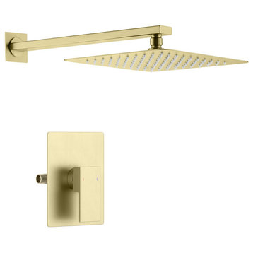 Cube Single Function Shower System, Rough, Valve, Brushed Gold