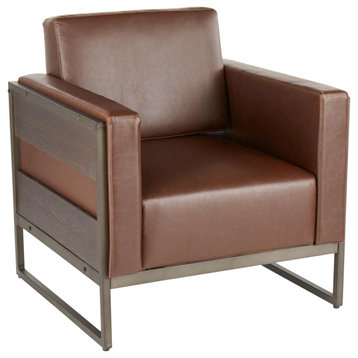 Drift Lounge Chair, Antique Metal, Espresso Wood, Brown PU