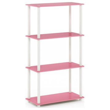Furinno Turn-N-Tube 4-Tier Multipurpose Shelf Display Rack, Pink/White