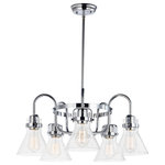 Maxim Lighting - Seafarer 5-Light Chandelier, Polished Chrome - This nautical-inspired bath vanity features Clear Seedy glass cones suspended by a yoke frame finished in Polished Chrome. The clear glass offers abundant lighting and compliments the styling of the fixture. Make it a more industrial look by adding filament E26 light bulbs.