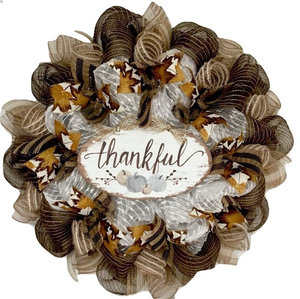 Thanksgiving Wreath With Thankful Accent Handmade Deco Mesh
