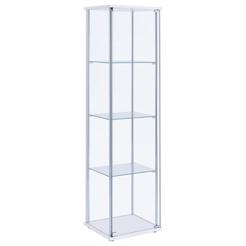 Benzara BM206503 Glass and Metal Curio Cabinet with 4 Shelves, Clear/White