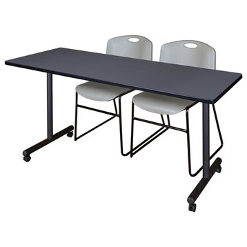 72" x 24" Kobe Mobile Training Table- Grey & 2 Zeng Stack Chairs- Grey
