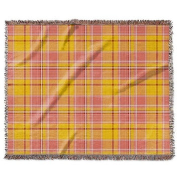 "Madras Plaid in Pink and Yellow" Woven Blanket 80"x60"