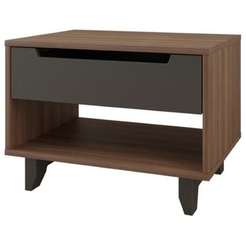Pemberly Row 1-Drawer Nightstand in Walnut and Charcoal