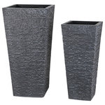 Urban Trends - Square Fiberstone Planter With Tapered Bottom, Matte Dark Gray, Set of 2 - UTC pots are made of the finest fiberstones which makes them tactile and attractive. They are primarily designed to accentuate your home, garden or virtually any space. Each pot is treated with a rough finish that gives them rigidity against climate change, or can simply provide the aesthetic touch you need to have a fascinating focal point!!
