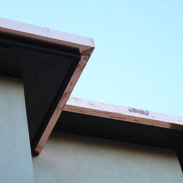 sectional 4x5 Box Gutters, 16 ounce Copper, Modern Home in Manhattan Beach, CA.