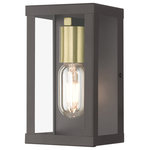 Livex Lighting - Livex Lighting Gaffney 1-Light Outdoor Small Wall Lantern, Bronze/Antique Gold - Made of stainless steel, the charming Gaffney bronze finish outdoor wall lantern has a versatile look that can be placed almost anywhere. The antique gold finish accents & clear glass add a traditional touch to the clean, transitional-contemporary lines.