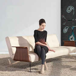 "Innovation USA" Clubber 03 Sofa in Natural Khaki with Walnut Arms - Sofas