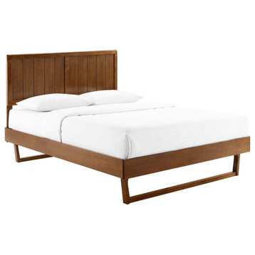 Alana Twin Wood Platform Bed With Angular Frame, Walnut