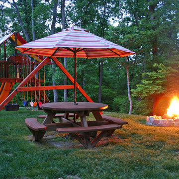 Round Wooden Picnic Tables (Attached Benches)