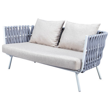 Spencer Modern Outdoor Rope Loveseat With Cushions, Light Grey, SL64LGR