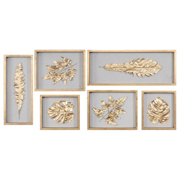 Uttermost Golden Leaves 6-Piece Shadow Box Set, 11"x28"