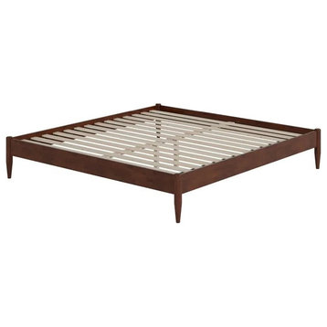 Midcentury Platform Bed, Hardwood Frame With Slatted Support, Walnut/King