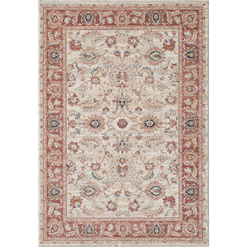 Abani Babylon Area Rug, Traditional Ivory and Red Floral, 5'3"x7'6"