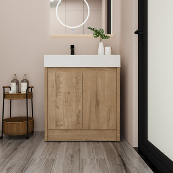 BNK Bathroom Vanity With Sink, Modern Freestanding Bathroom Vanity Set, Left Basin, 30 Inch
