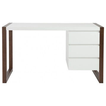 Simple Walnut and White Three Drawer Desk