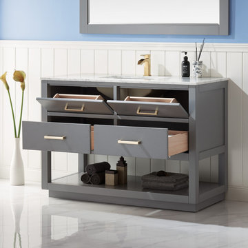Remi 48" Single Bathroom Vanity Set in Gray and Carrara White Marble Countertop